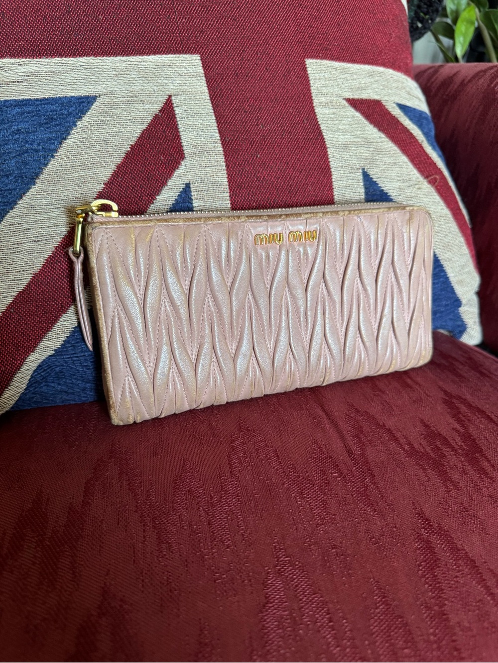 Miu Miu Pink Matelassé Zip Long Wallet/Clutch- Signs of Wear